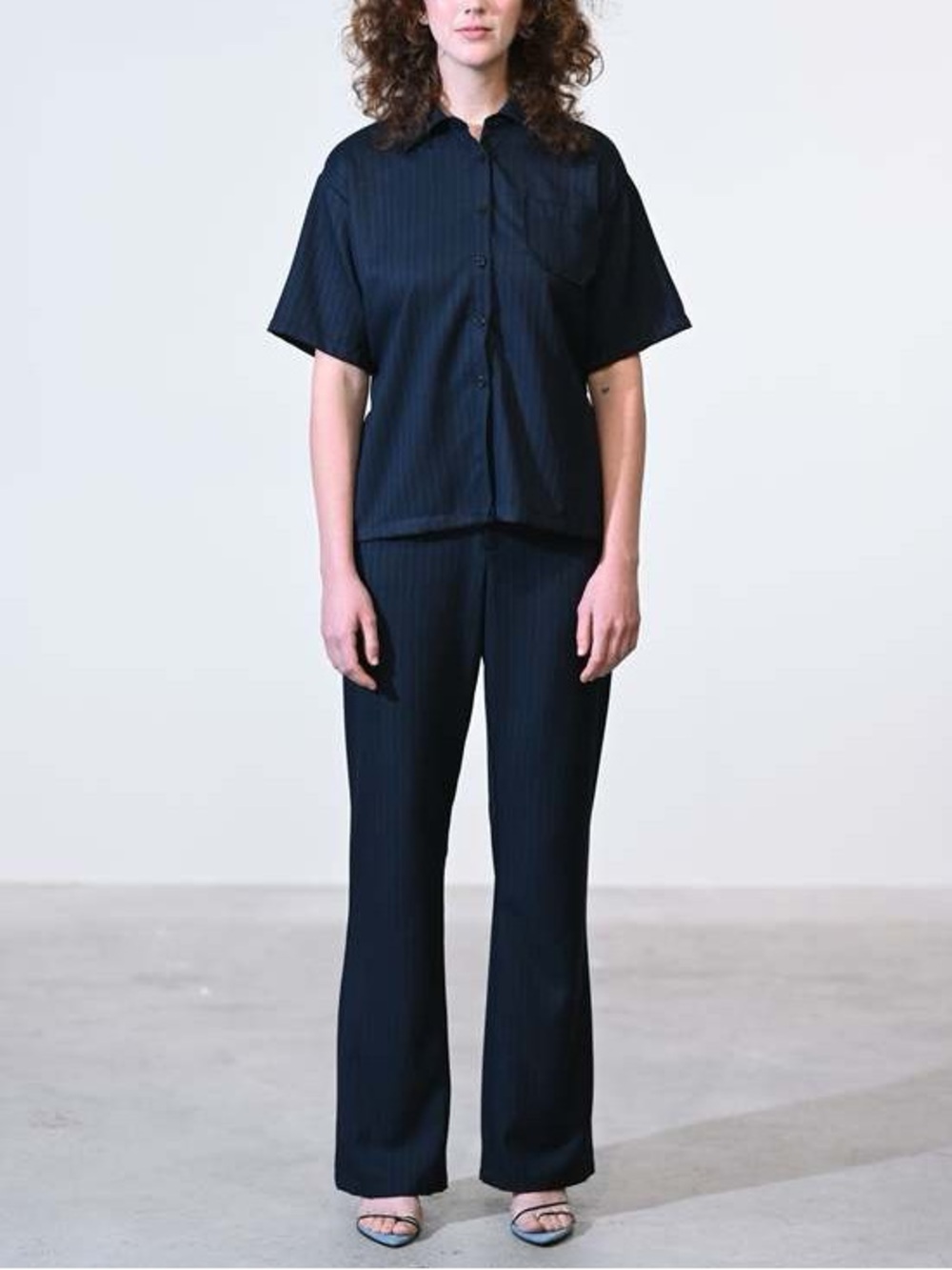 Diamond Leah Slit Trouser In Navy Pinstripe Size 2